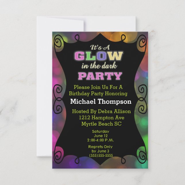 Glow In the Dark Birthday Invitations (Front)