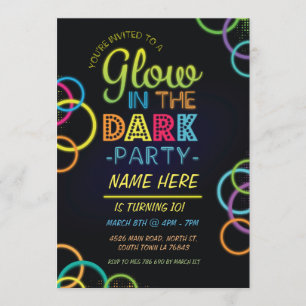 Glow In The Dark Birthday Invite Neon Kids Party