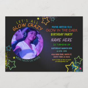 Glow In The Dark Birthday Neon Party Photo Paint Invitation