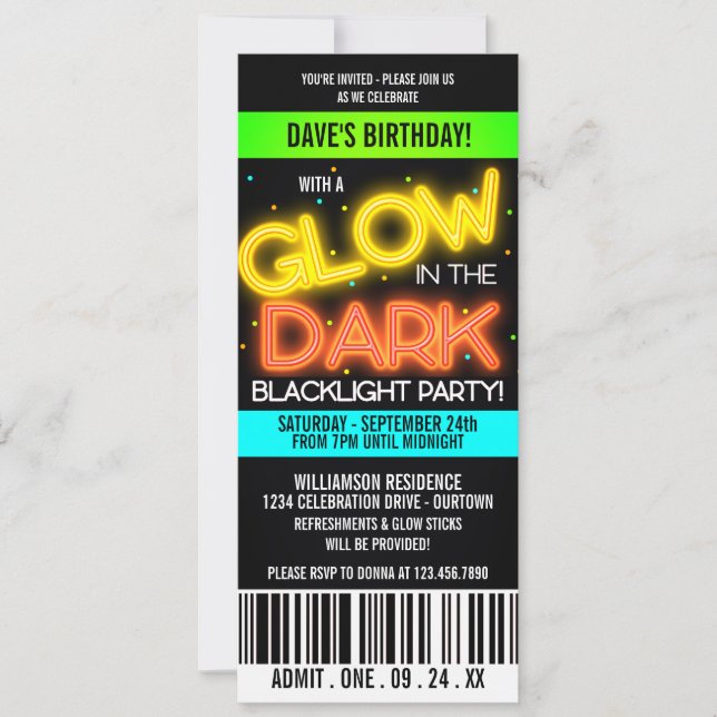Glow in the Dark Birthday Party Invitation (Front)