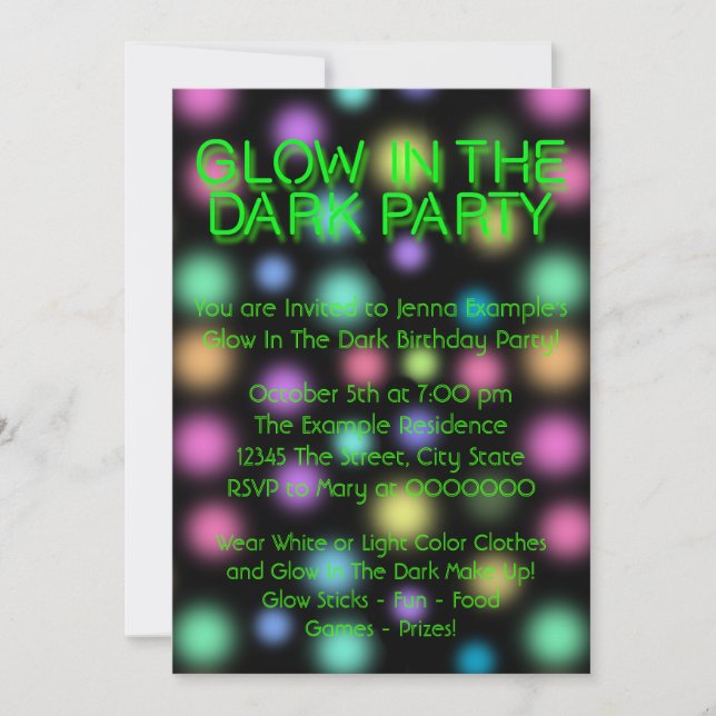 Glow In The Dark Birthday Party Invitation (Front)