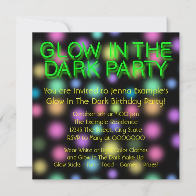 Glow In The Dark Birthday Party Invitation (Front)