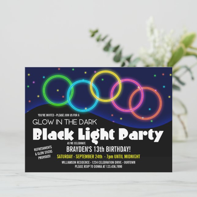 Glow in the Dark Birthday Party Invitation (Standing Front)