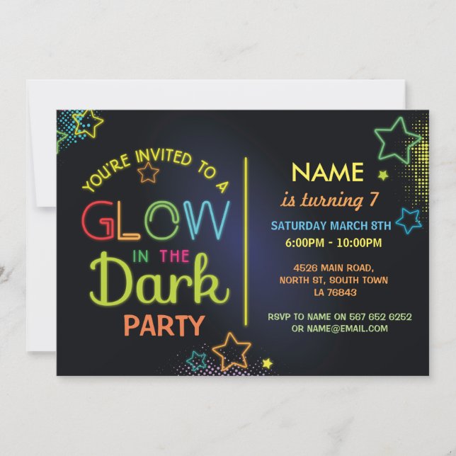 Glow in the Dark Birthday Party Invite Kids Party (Front)