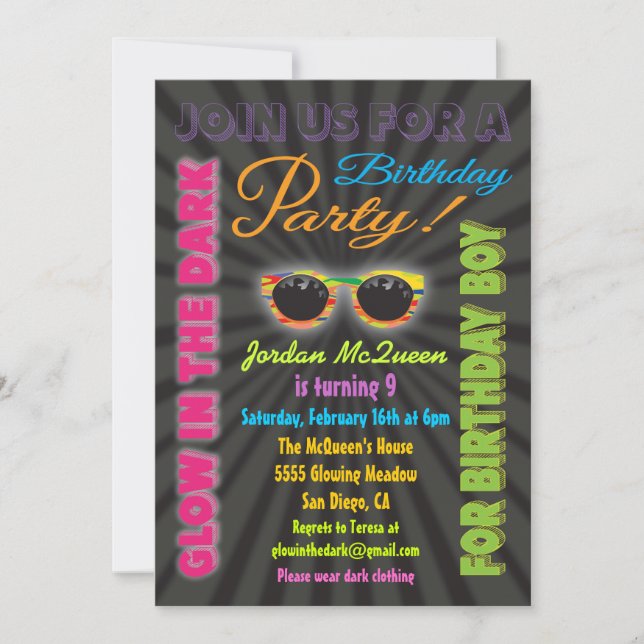 Glow in the Dark Boy Birthday Party Invitations (Front)