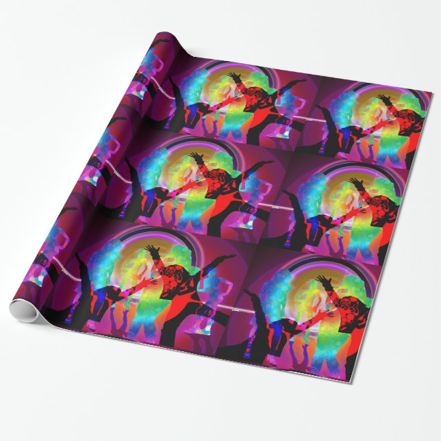 Glow In The Dark Dance Party Wrapping Paper (Unrolled)