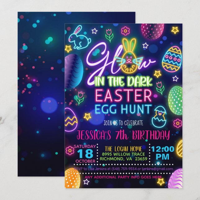Glow in the Dark Easter Egg Hunt Invitation (Front/Back)