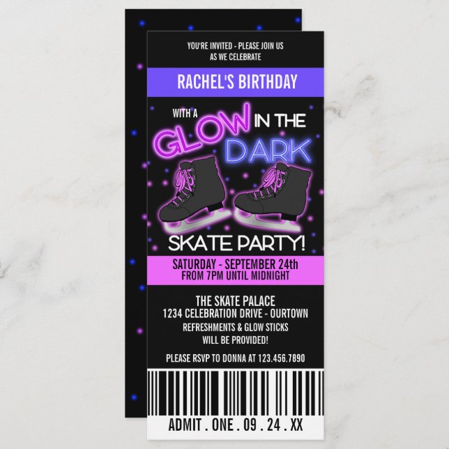 Glow in the Dark Ice Skating Party Invitation (Front/Back)