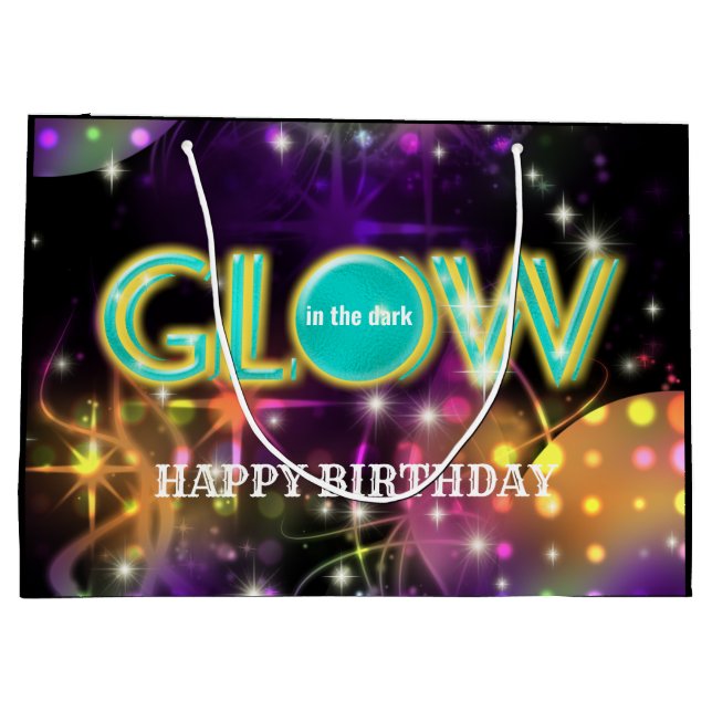 Glow in the dark kids neon birthday party teal large gift bag (Back)