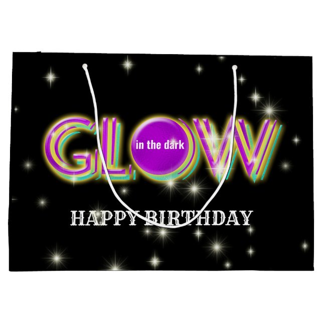 Glow in the dark kids neon party bright colourful large gift bag (Back)