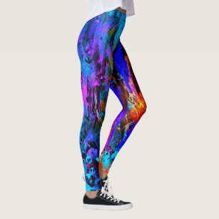 Athletic Spandex Leggings, Neon Paint Splatter, Glow in the Dark Leggings,  Neon Black Light, Rainbow Leggings, Workout UV Glow 