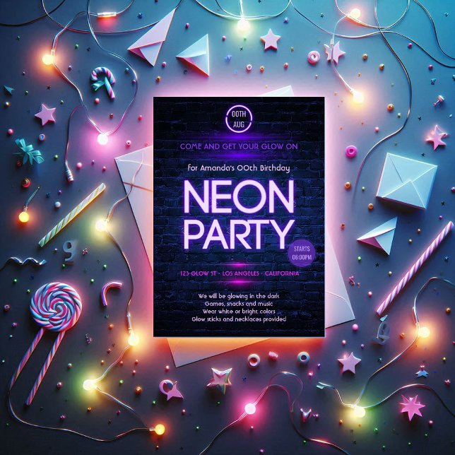Glow in the Dark Neon Themed Party Invitation (Glow in the Dark Neon Themed Party Invitation)
