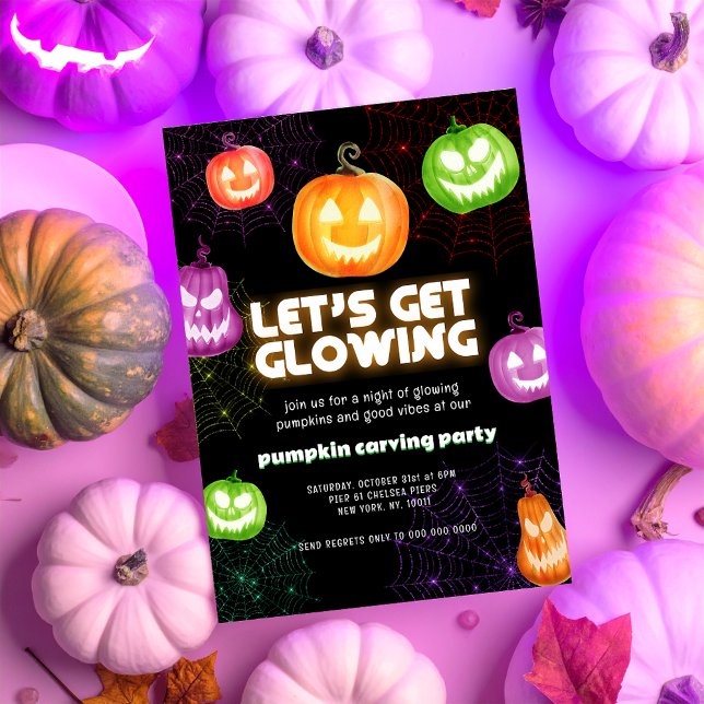 Glow in the dark neon themed Pumpkin Carving Party Invitation (Creator Uploaded)