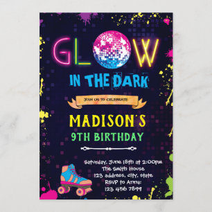 Glow in the dark roller skate invitation