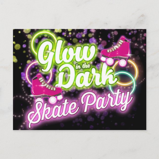 GLOW IN THE DARK SKATE PARTY Postcard Invitation (Front)