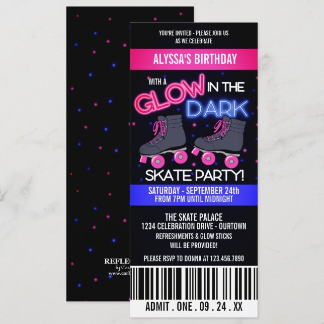 Glow in the Dark Skating Party Invitation (Front/Back)