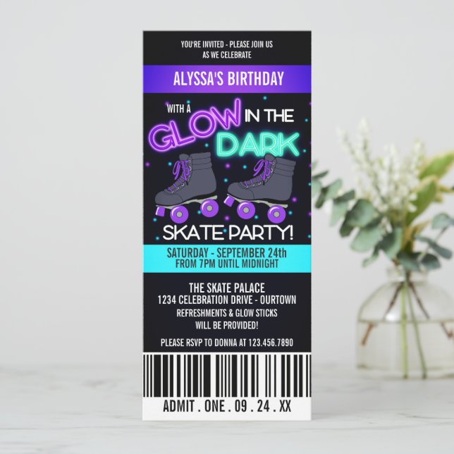 Glow in the Dark Skating Party Invitation (Standing Front)