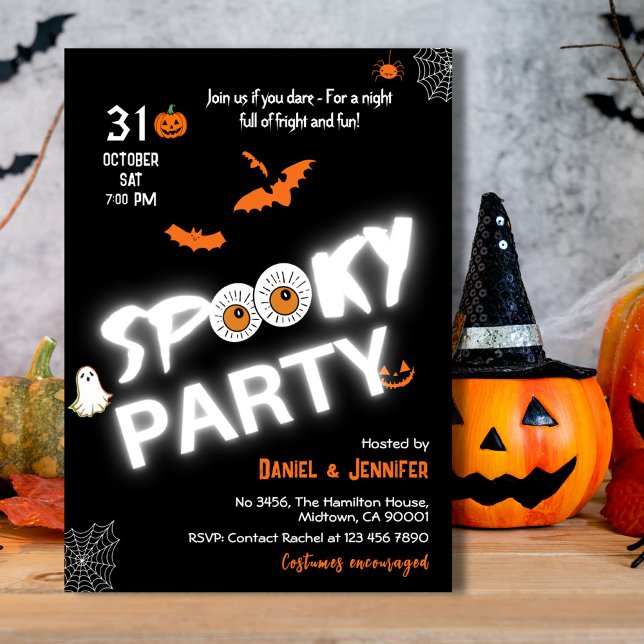 Glow-in-the-Dark Style Spooky bats ghost Halloween Invitation (Creator Uploaded)