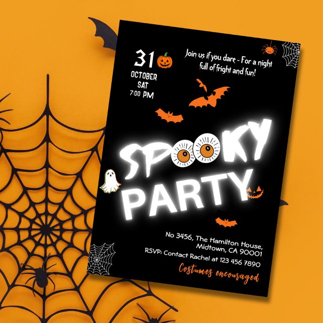 Glow-in-the-Dark Style Spooky bats ghost Halloween Invitation (Creator Uploaded)