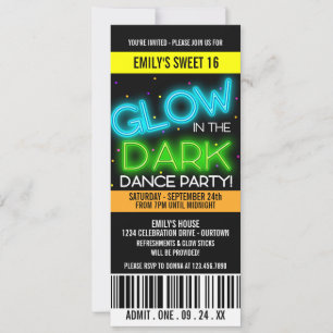 Glow in the Dark Sweet 16 Party Invitation