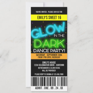 Glow in the Dark Sweet 16 Party Invitation
