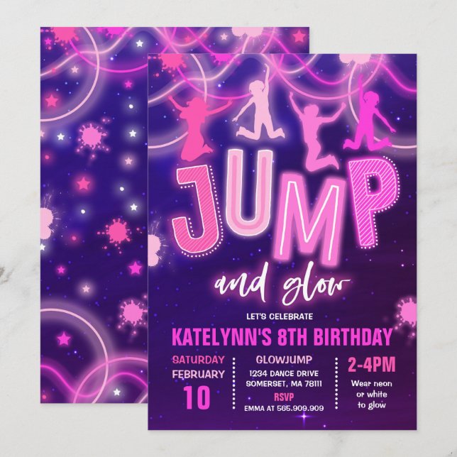 Glow Jump Invitation Neon Jump Birthday Party (Front/Back)