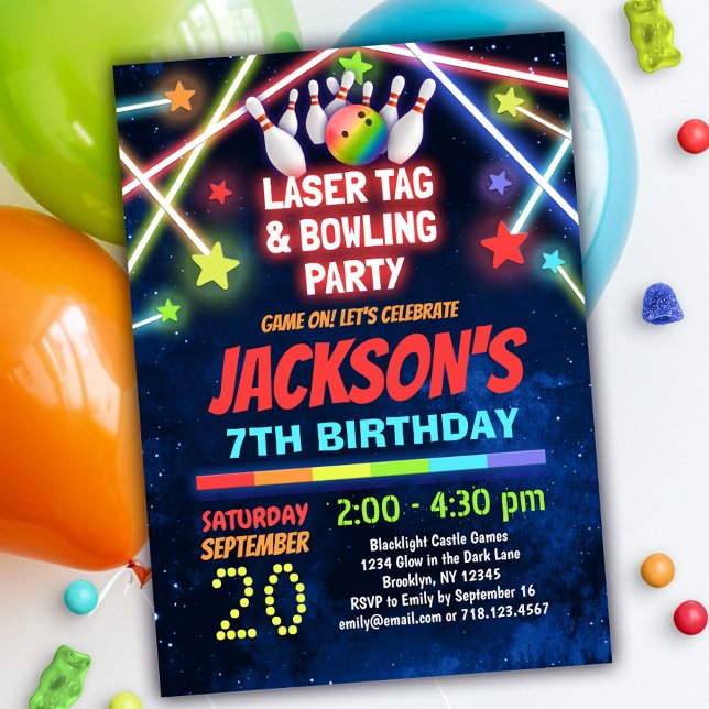 Glow Laser Tag & Bowling Birthday Party Invitation (Creator Uploaded)