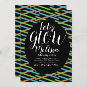 Glow Lines Birthday Confetti Neon Glow In The Dark Invitation