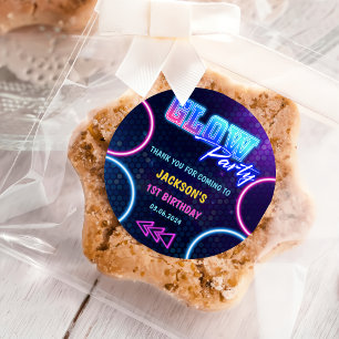 Glow Neon Lights Thank You Birthday Party Classic Round Sticker