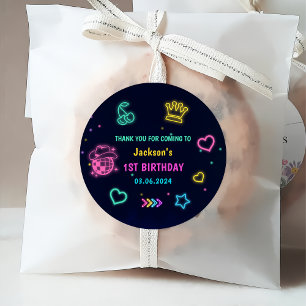 Glow Neon Lights Thank You Birthday Party Favour Tags