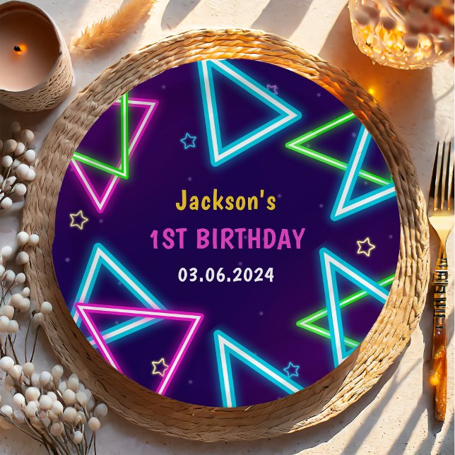 Glow Neon Lights Thank You Birthday Party Paper Plate (Creator Uploaded)