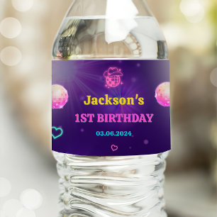 Glow Neon Lights Thank You Birthday Party  Water Bottle Label