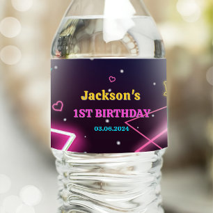 Glow Neon Lights Thank You Birthday Party  Water Bottle Label