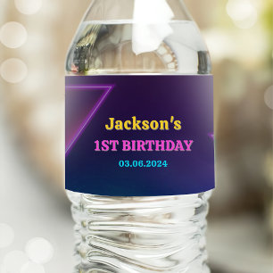 Glow Neon Lights Thank You Birthday Party Water Bottle Label