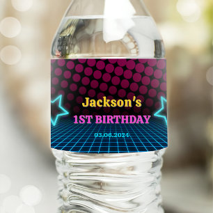 Glow Neon Lights Thank You Birthday Party  Water Bottle Label