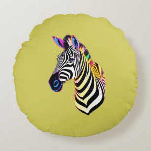 Glow Neon Zebra Round Pillow