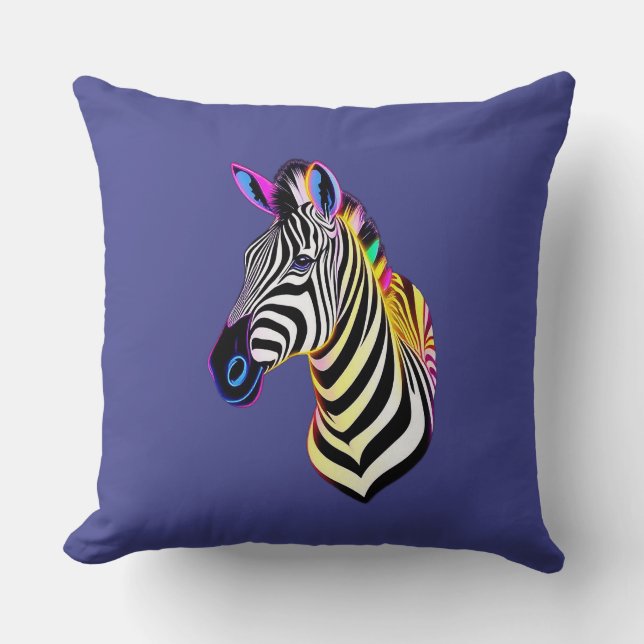 Glow Neon Zebra Throw Pillow (Front)