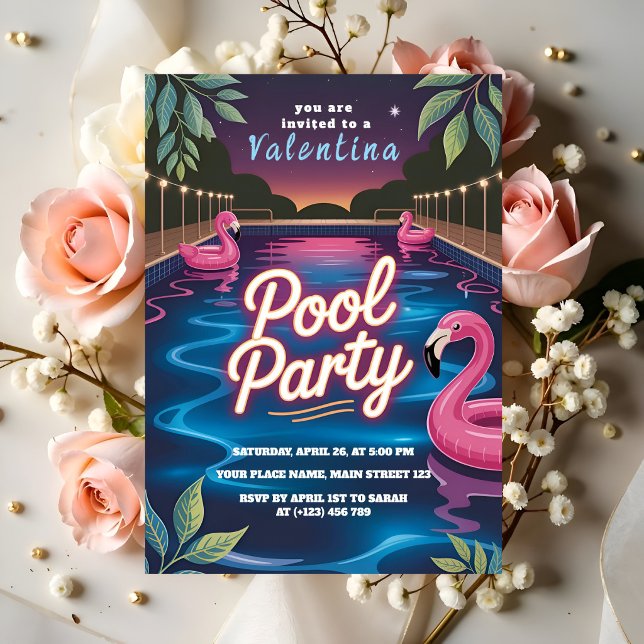 Glow Night Pool Party Birthday Invitation (Creator Uploaded)