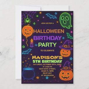 Glow Party Halloween Birthday Invitation