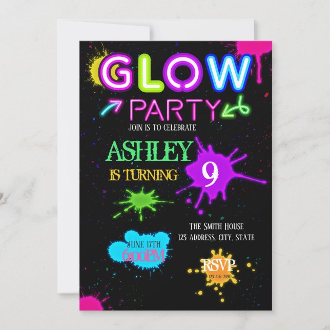 Glow party invitation (Front)