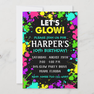 Glow Party Invitation   Glow Birthday Party Invite