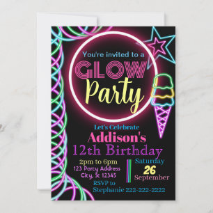 Glow Party Invitation, Neon Birthday Party Invitation