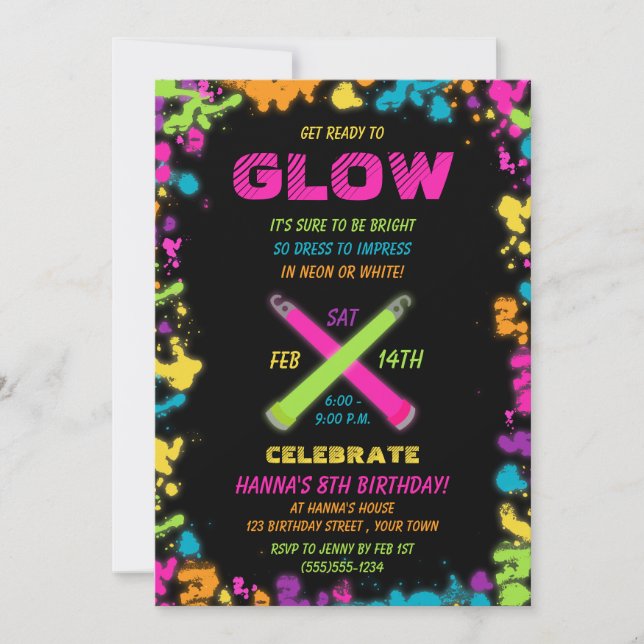 Glow Party Neon Birthday Invitation (Front)