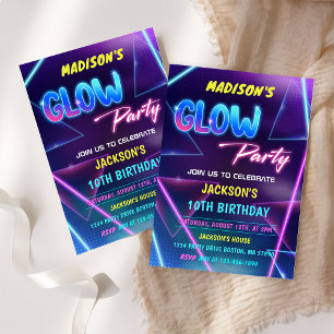 Glow Party Neon coloré Anniversaire Invitation