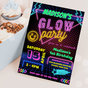 Glow Party Neon coloré Anniversaire Invitation