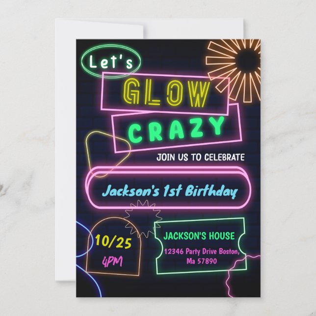 Glow Party Neon coloré Anniversaire Invitation (Devant)