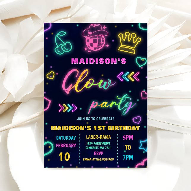 Glow Party Neon Colourful Birthday Party Invitatio Invitation (Creator Uploaded)