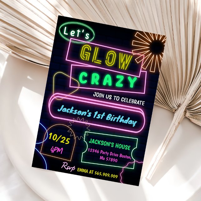 Glow Party Neon Colourful Birthday Party Invitatio Invitation (Creator Uploaded)