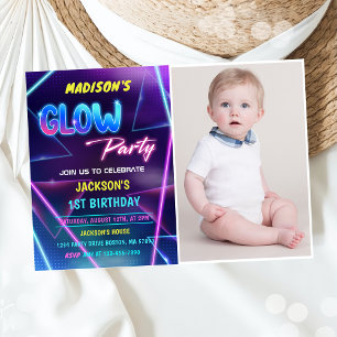 Glow Party Neon Colourful Birthday Party Invitatio Invitation