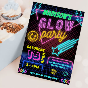 Glow Party Neon Colourful Birthday Party Invitatio Invitation
